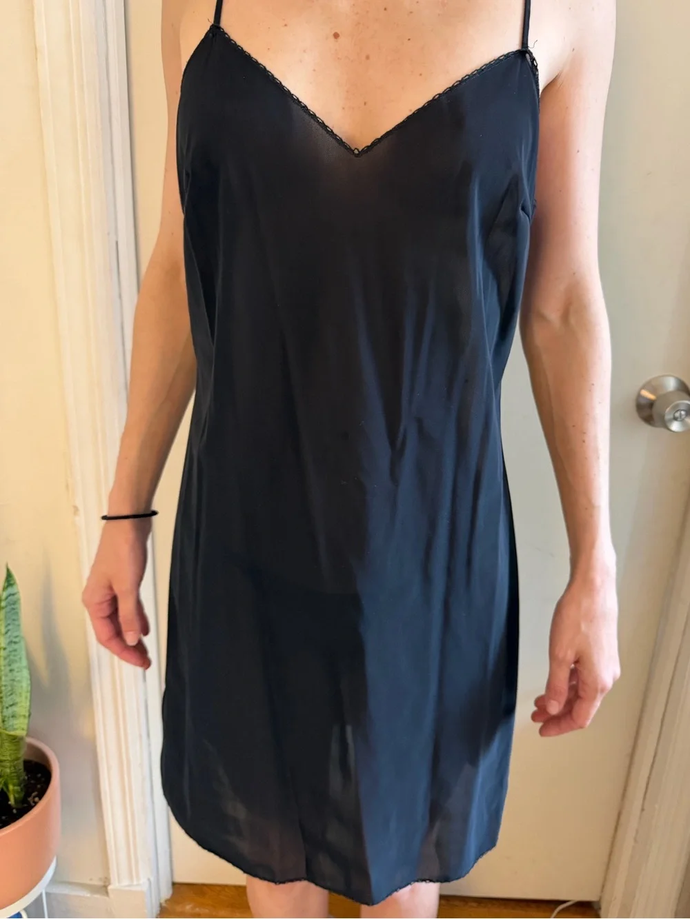 CHANEL Black Sheer Slip Chemise with Delicate Straps
